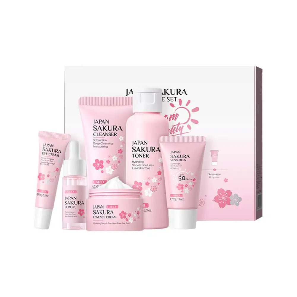 6 Piece Sakura Skin Care Set Face Cream Serum Toner Cleanser
