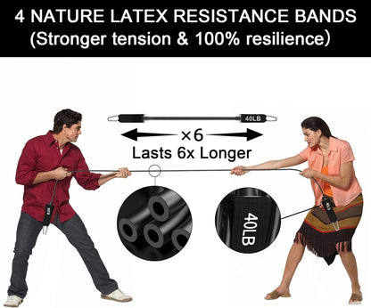 Pilates Bar Kit with Adjustable Resistance Bands (40Lbs & 50Lbs) - 3-Section Bar for Home Gym Full Body Workout and Lower Body Sculpting