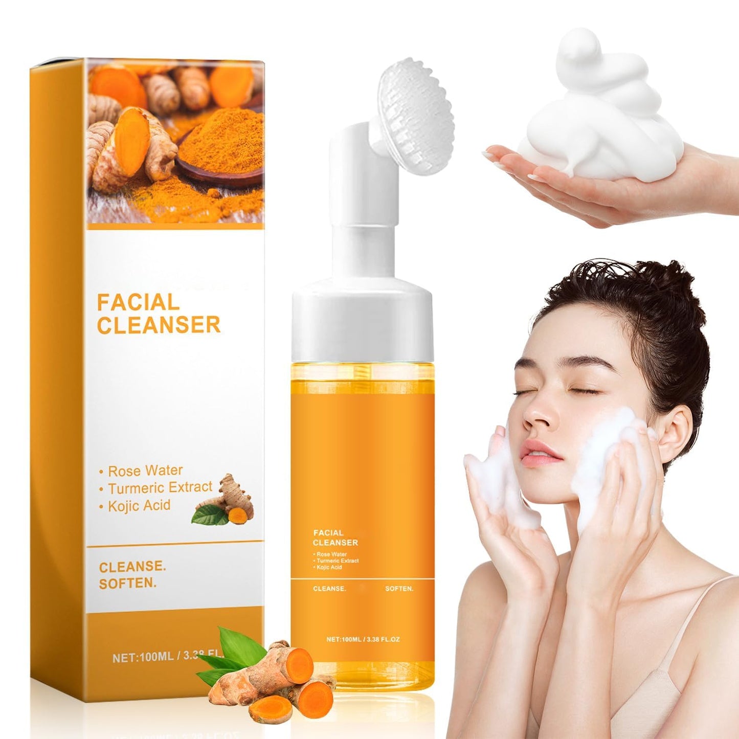 Turmeric Facial Cleanser, Turmeric Facial Wash, Turmeric Face Wash, Turmeric Facial Cleanser,Turmeric Foaming Cleanser for All Skin3.38 Oz