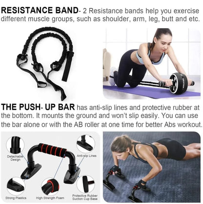 Ab Roller Wheel 17 in 1, Ab Wheel Workout Equipment Kit with Resistance Bands, Knee Mat, Jump Rope, Push-Up Bar