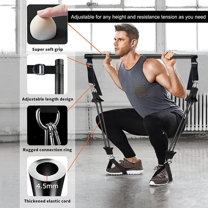 Pilates Bar Kit with Adjustable Resistance Bands (40Lbs & 50Lbs) - 3-Section Bar for Home Gym Full Body Workout and Lower Body Sculpting