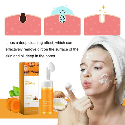 Turmeric Facial Cleanser,Foaming Face Wash,Turmeric Glow Wash,Deep Cleansing Face Cleanser with Brush (100Ml)
