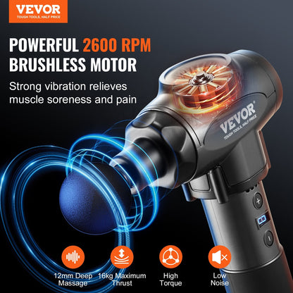 VEVOR Massage Gun Deep Tissue with 9 Speed Levels & 6 Massage Heads, 24V 2500Mah Batteries, Percussion Muscle Massager for Athletes