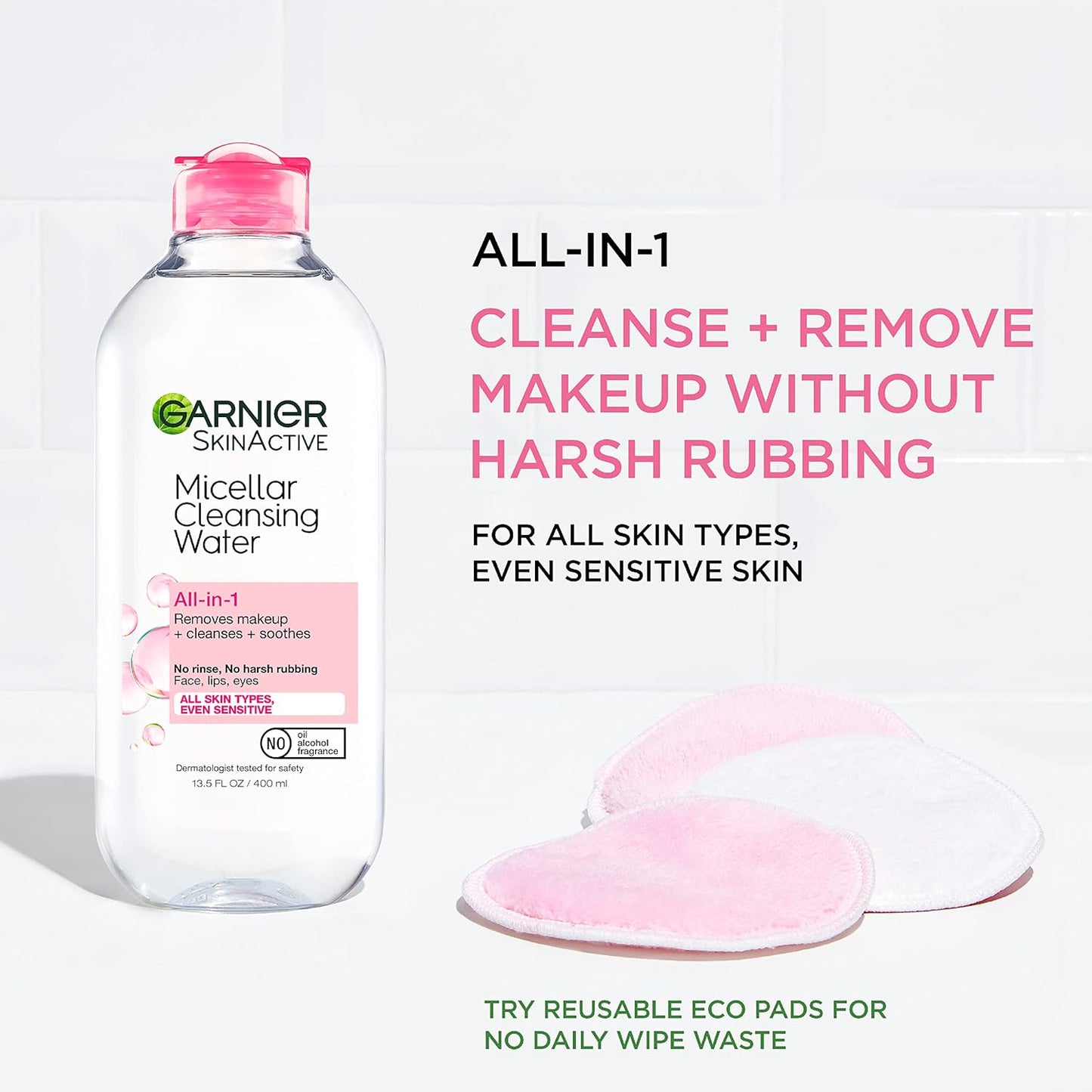 Micellar Cleansing Water, for All Skin Types, 13.5 Fl Oz + Micellar Cleansing Water, for Waterproof Makeup, 3.4 Fl Oz