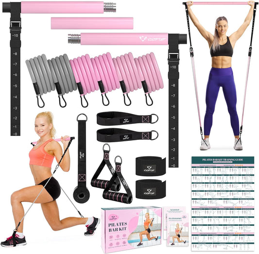 Pilates Bar Kit with Resistance Bands, Multifunctional Yoga Pilates Bar with Heavy Duty Metal Adjustment Buckle