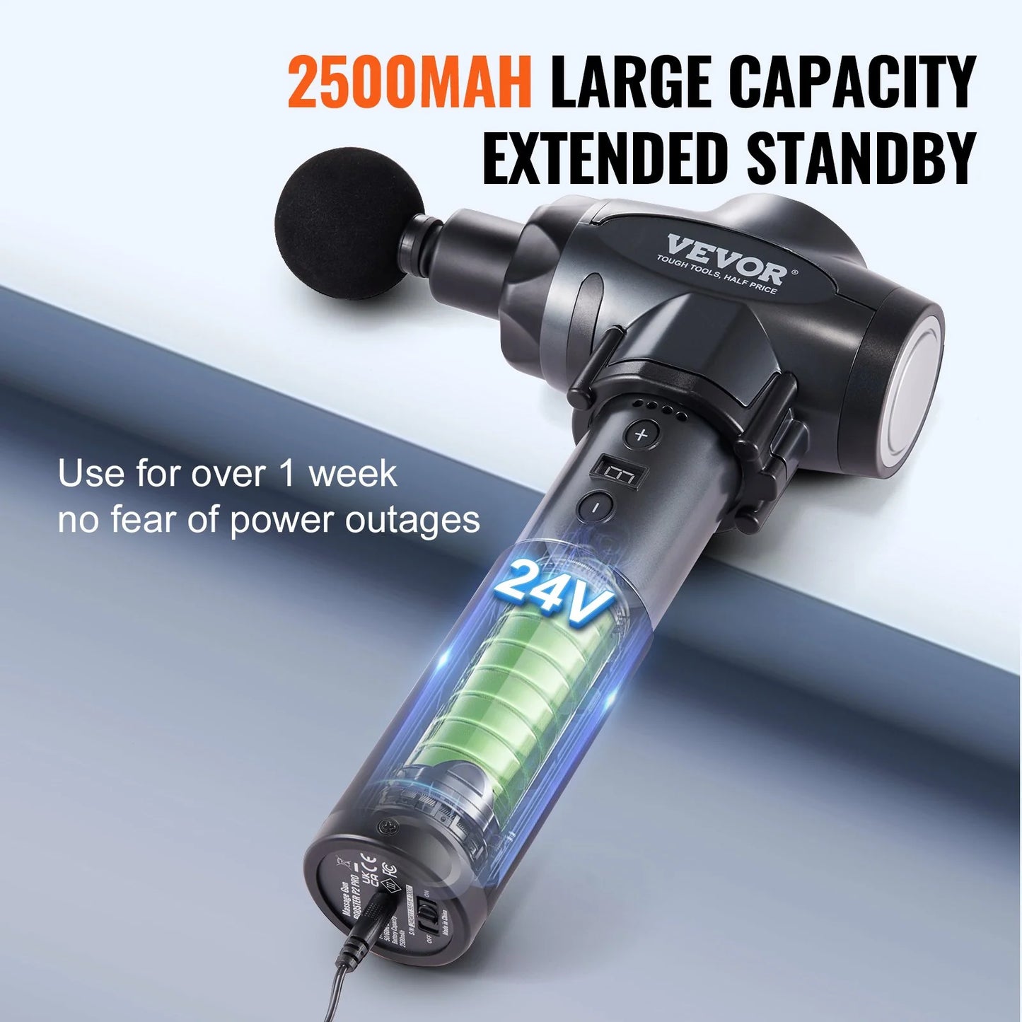 VEVOR Massage Gun Deep Tissue with 9 Speed Levels & 6 Massage Heads, 24V 2500Mah Batteries, Percussion Muscle Massager for Athletes