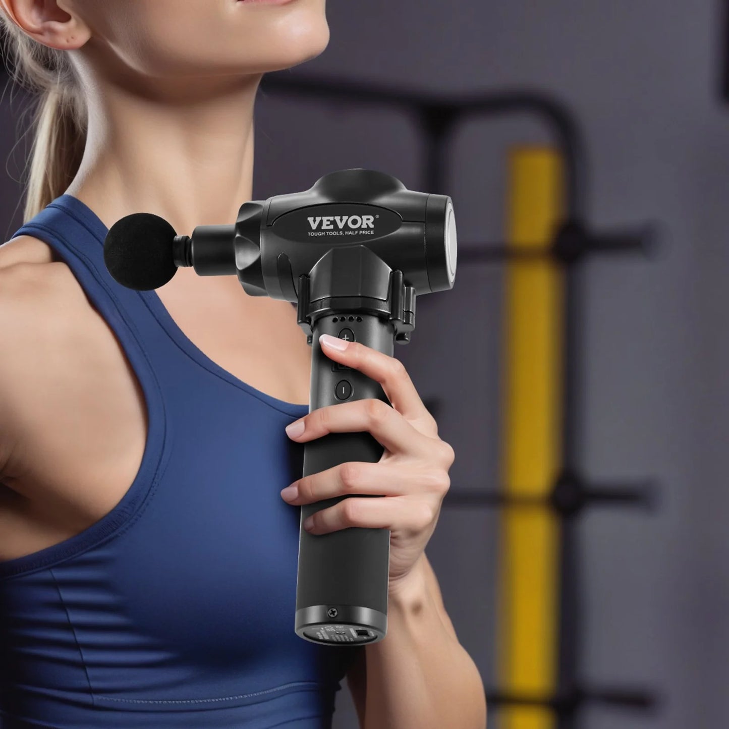 VEVOR Massage Gun Deep Tissue with 9 Speed Levels & 6 Massage Heads, 24V 2500Mah Batteries, Percussion Muscle Massager for Athletes