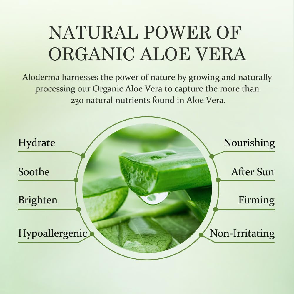 Organic Aloe Vera Gel for Face & Body, 96% Pure Aloe Gel Made within 12 Hours of Harvest, Ideal for Skin, Scalp, & Hair Hydration, Calming Moisturizer for Soothing after Sun Care, 7.05Oz
