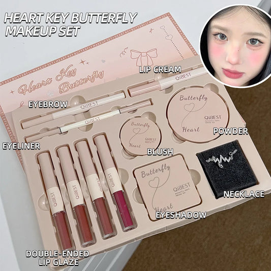 Butterfly Makeup Gift Box Set with Lipstick Blush Necklace