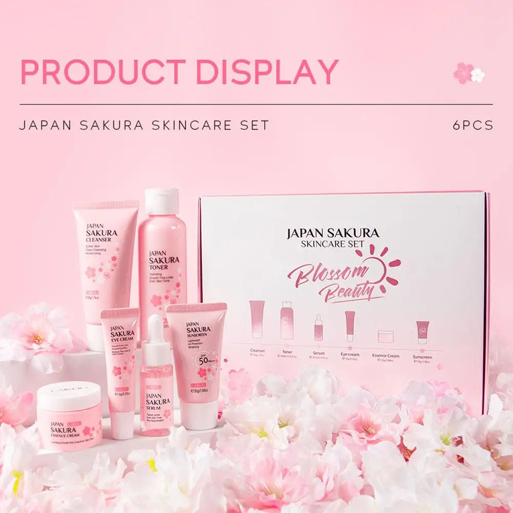 6 Piece Sakura Skin Care Set Face Cream Serum Toner Cleanser
