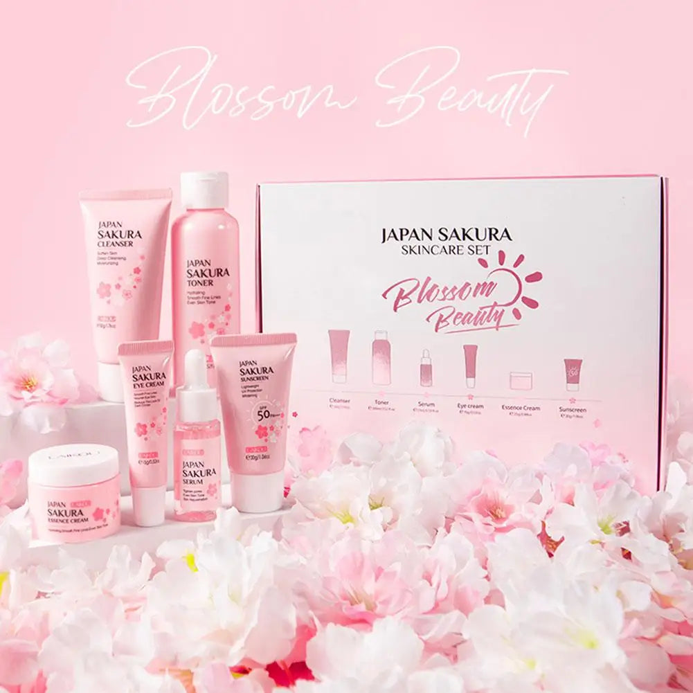 6 Piece Sakura Skin Care Set Face Cream Serum Toner Cleanser
