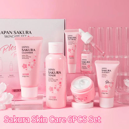6 Piece Sakura Skin Care Set Face Cream Serum Toner Cleanser