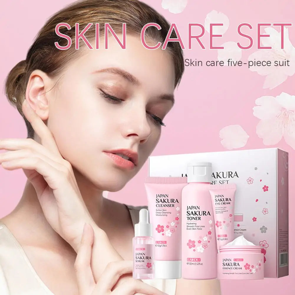 3PCS / 5PCS Sakura Skin Care Set Face Cream Serum Toner