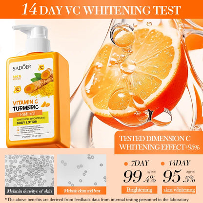 Turmeric Vitamin C Body Lotion Super Moisturizing Tender Firming Skin Brightening Face Cream Dark Spots Lighten  Skin Care 300ml