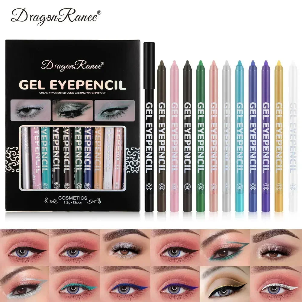 Gel Eyeliner Pencil Waterproof Eye Pencils Cosmetics 12pcs Color Matte UV Luminous Eyeliner Pen Set Makeup Eye Liner Pencil Tool
