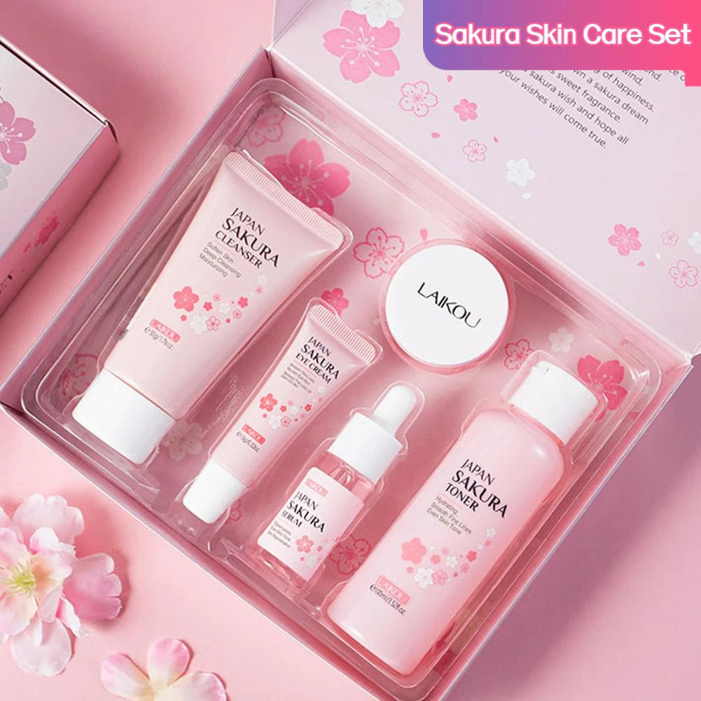 3PCS / 5PCS Sakura Skin Care Set Face Cream Serum Toner