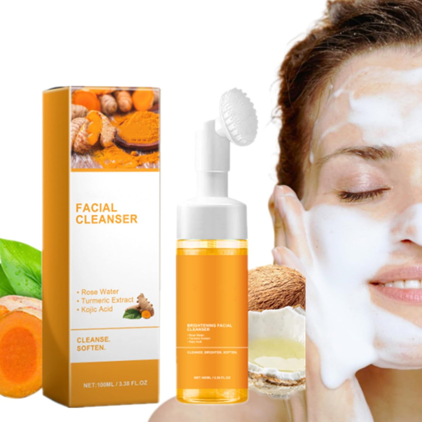 Turmeric Facial Cleanser,Foaming Face Wash,Turmeric Glow Wash,Deep Cleansing Face Cleanser with Brush (100Ml)