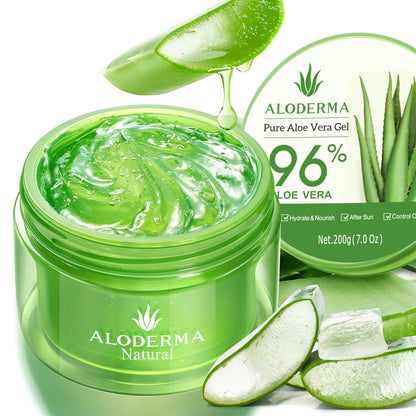 Organic Aloe Vera Gel for Face & Body, 96% Pure Aloe Gel Made within 12 Hours of Harvest, Ideal for Skin, Scalp, & Hair Hydration, Calming Moisturizer for Soothing after Sun Care, 7.05Oz
