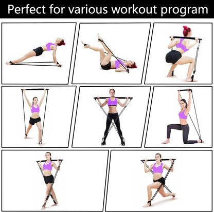 Pilates Bar Kit with Adjustable Resistance Bands (40Lbs & 50Lbs) - 3-Section Bar for Home Gym Full Body Workout and Lower Body Sculpting